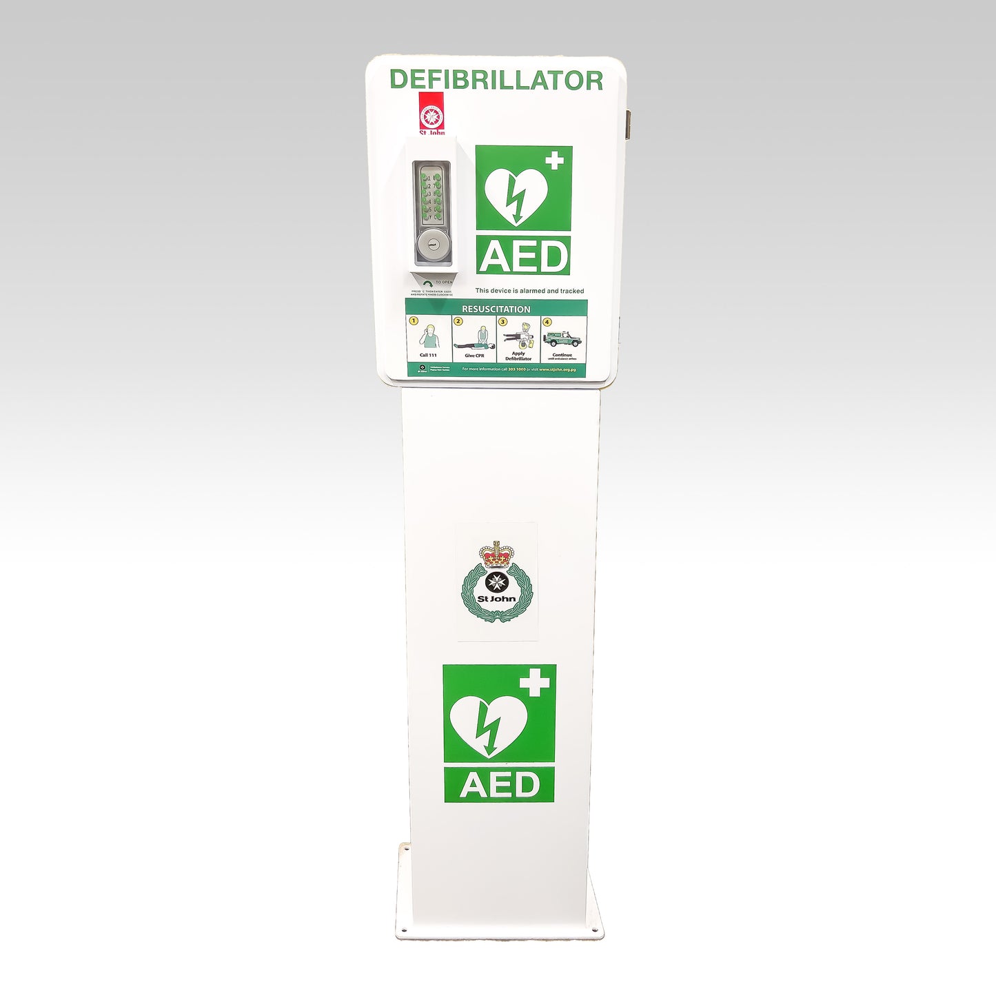 AED CABINET WITH STAND (OUTDOOR) WHITE W/KEY&ALARM