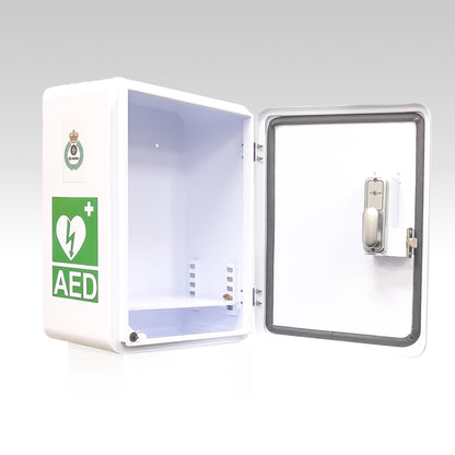 AED OUTDOOR CABINET WHITE W' KEYPAD LOCK & ALARM no window