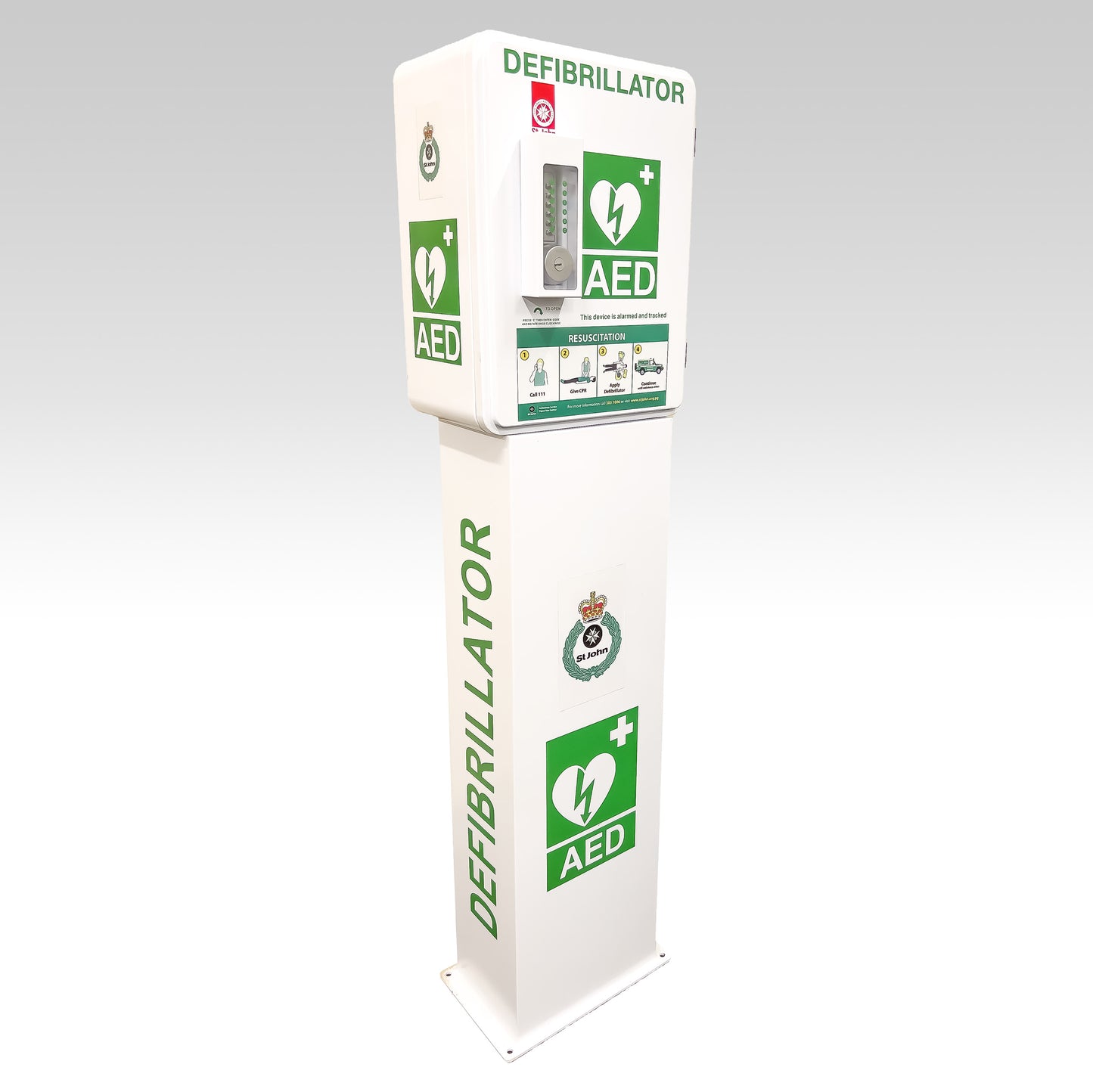 AED CABINET WITH STAND (OUTDOOR) WHITE W/KEY&ALARM